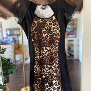 Vibe Black Dress with Leopard Pattern